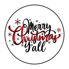 30 MERRY CHRISTMAS Y'ALL ENVELOPE SEALS LABELS PARTY FAVORS STICKERS 1.5" ROUND