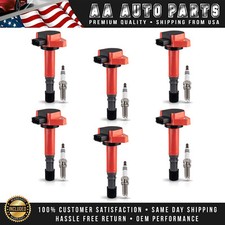 6 Ignition Coils Red & 6 Platinum Spark Plugs for Honda Pilot 2003-2008 3.5L