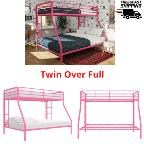Pink Bunk Bed Metal Twin Over Full, Pink Bunk Beds With Mattresses Included
