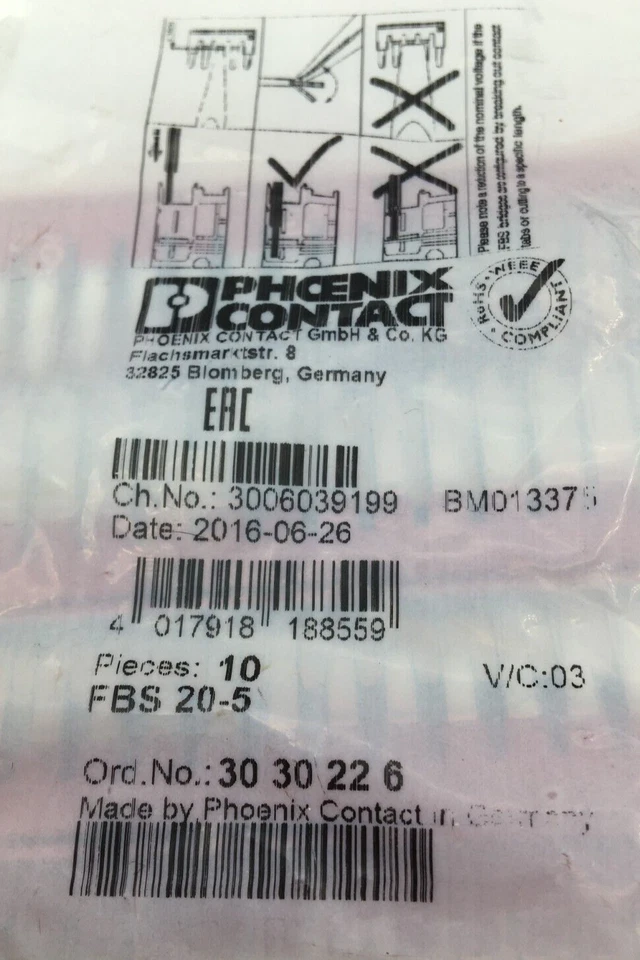 Phoenix Contact Lot of 10 Plug in Jumpers FBS 20-5 NIP - Image 2 of 3