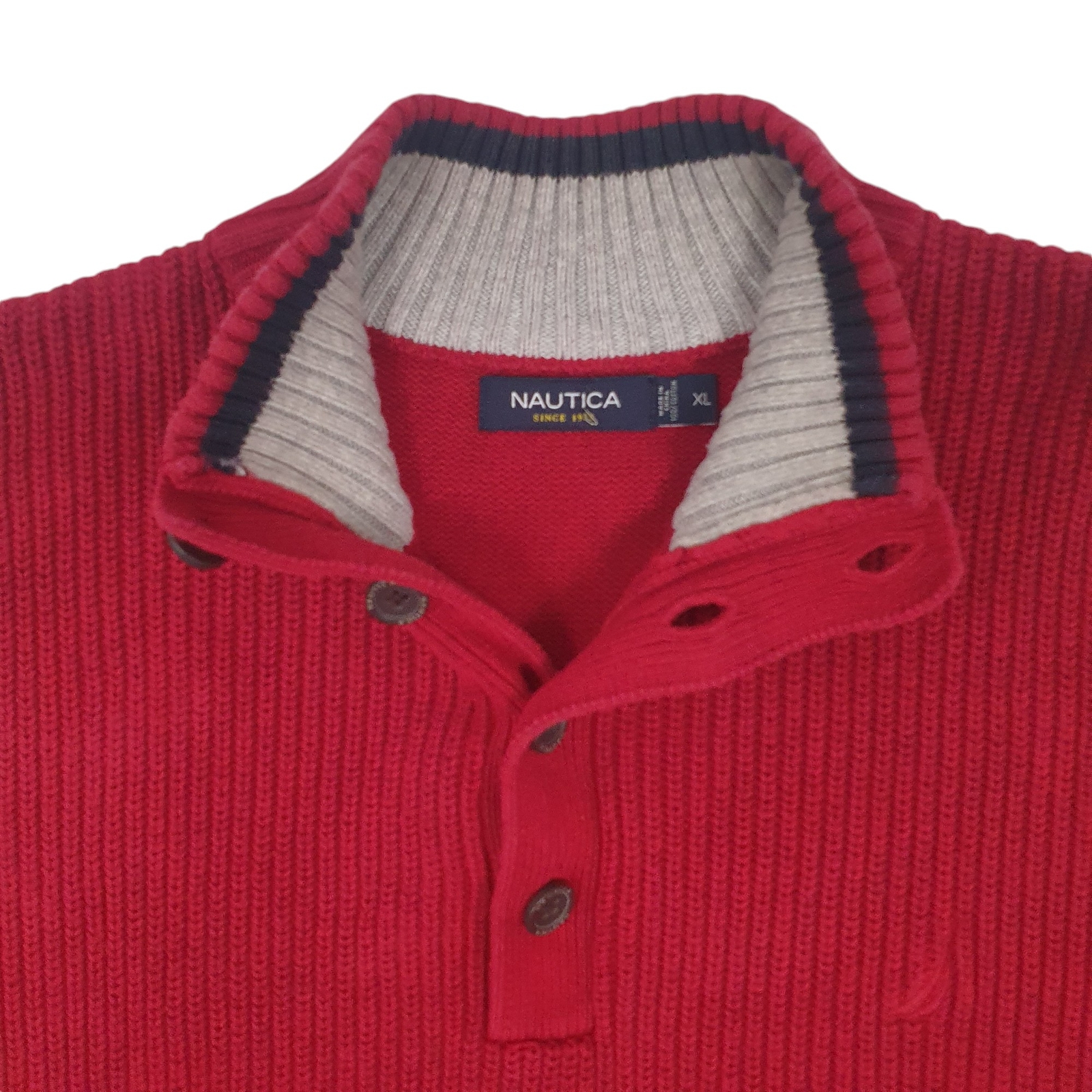 NAUTICA 1/4 Quarter Zip Button Up Knitwear Jumper Sweatshirt Mens L image 2