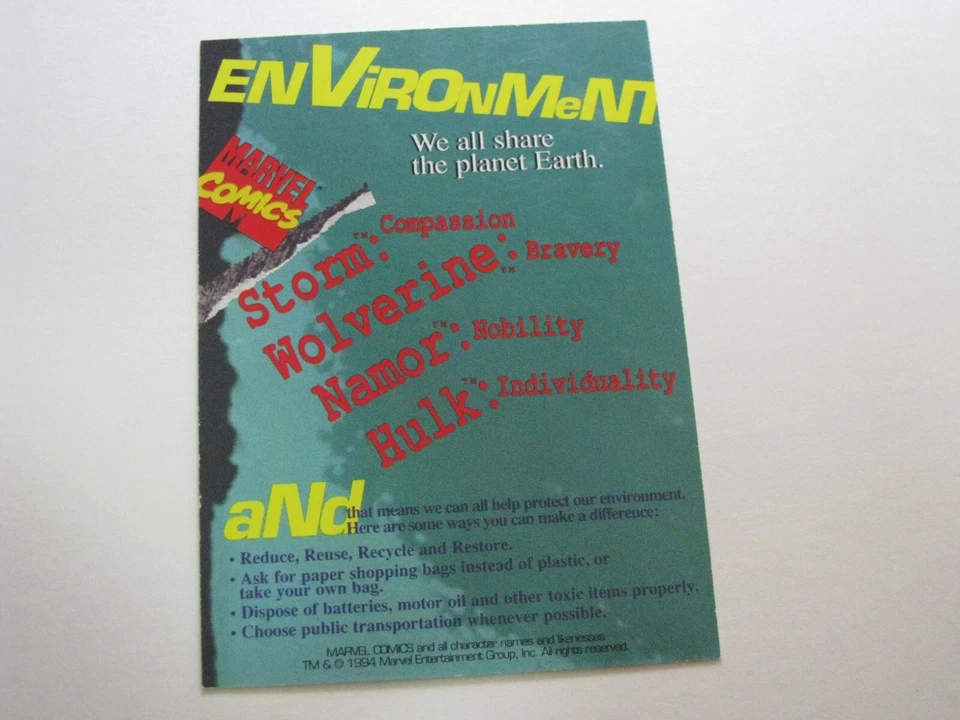 Marvel Comics Environment Promo Card Hulk Wolverine Planet Earth RARE 1994 - Image 2 of 2