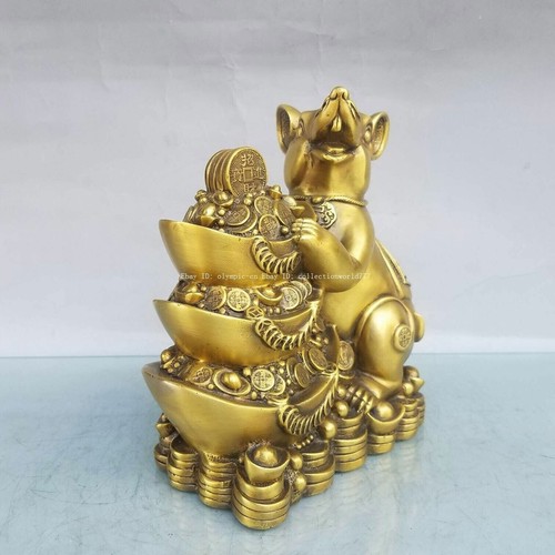 7.5''brass casting sculpture home feng shui auspicious wealth fortune rat statue - Picture 7 of 9