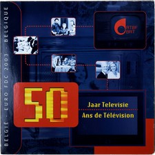 [#1277116] Belgio, Set 1 ct. - 2 Euro + Token, 50 Ans de T&eacute;l&eacute;vision, FDC, 2003, 