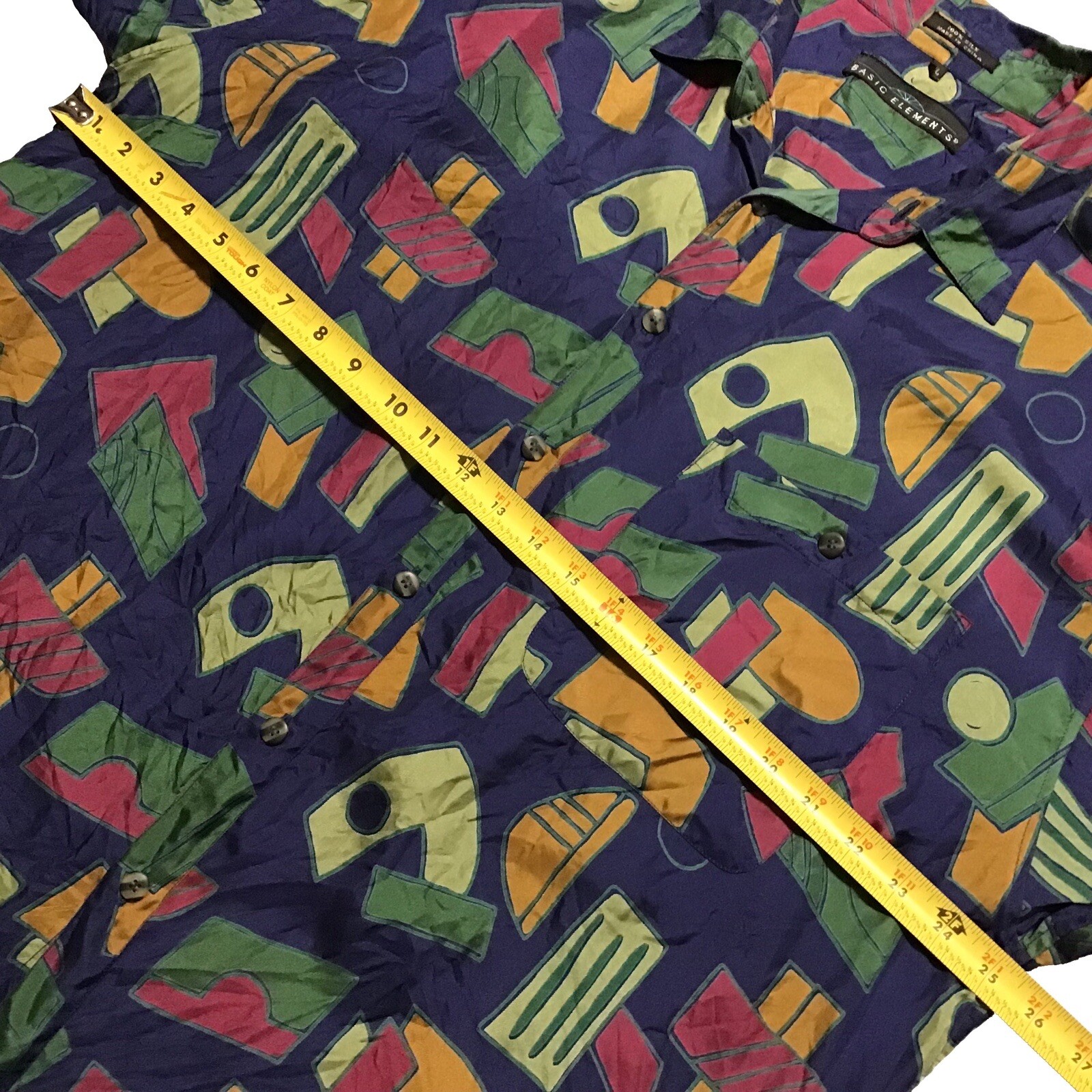 Basic Elements 100% Silk Geometric Shapes Shirt M… - image 5