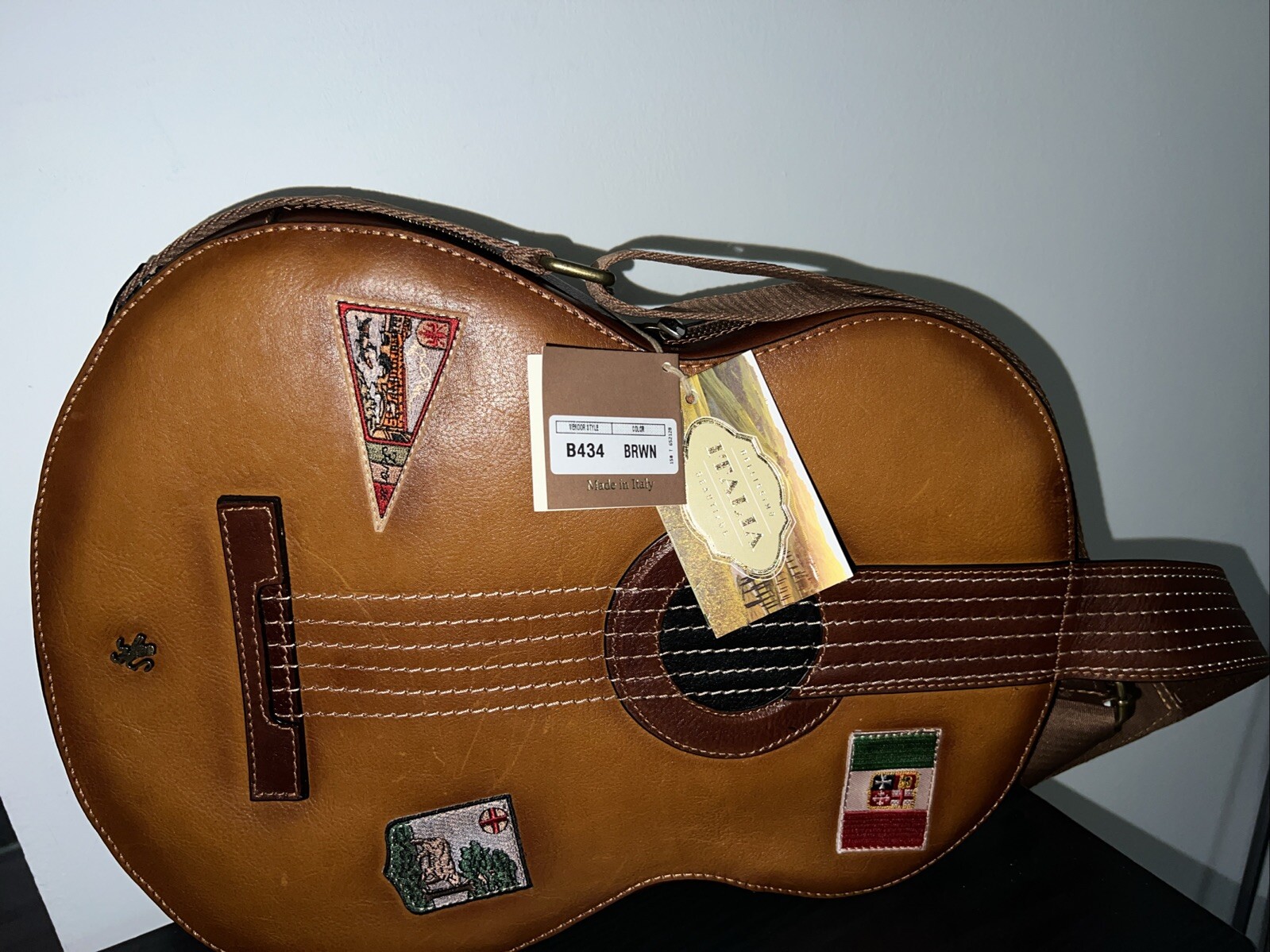 NWT Pratesi B434 Brown Guitar Backpack Italian Leather 16 X 12 X 3 In Rare image 3