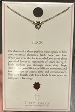 Tiny Tags Necklace LUCK 16" W/ 2" Extender 14K GOLD ION Plate Over Brass NEW