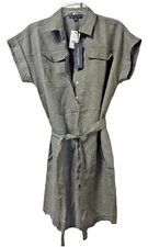 NWT SAKS FIFTH AVENUE 100% Linen Utility Mini Dress size S