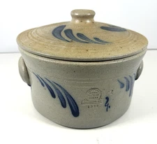 Rowe Pottery Works 1990 Roy Marsden Blue Salt Glaze Crock Pot with Lid 7.5"
