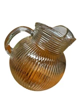 Hazel Atlas Clear Ribbed TILT BALL Depression Glass Tilted Handled Pitcher