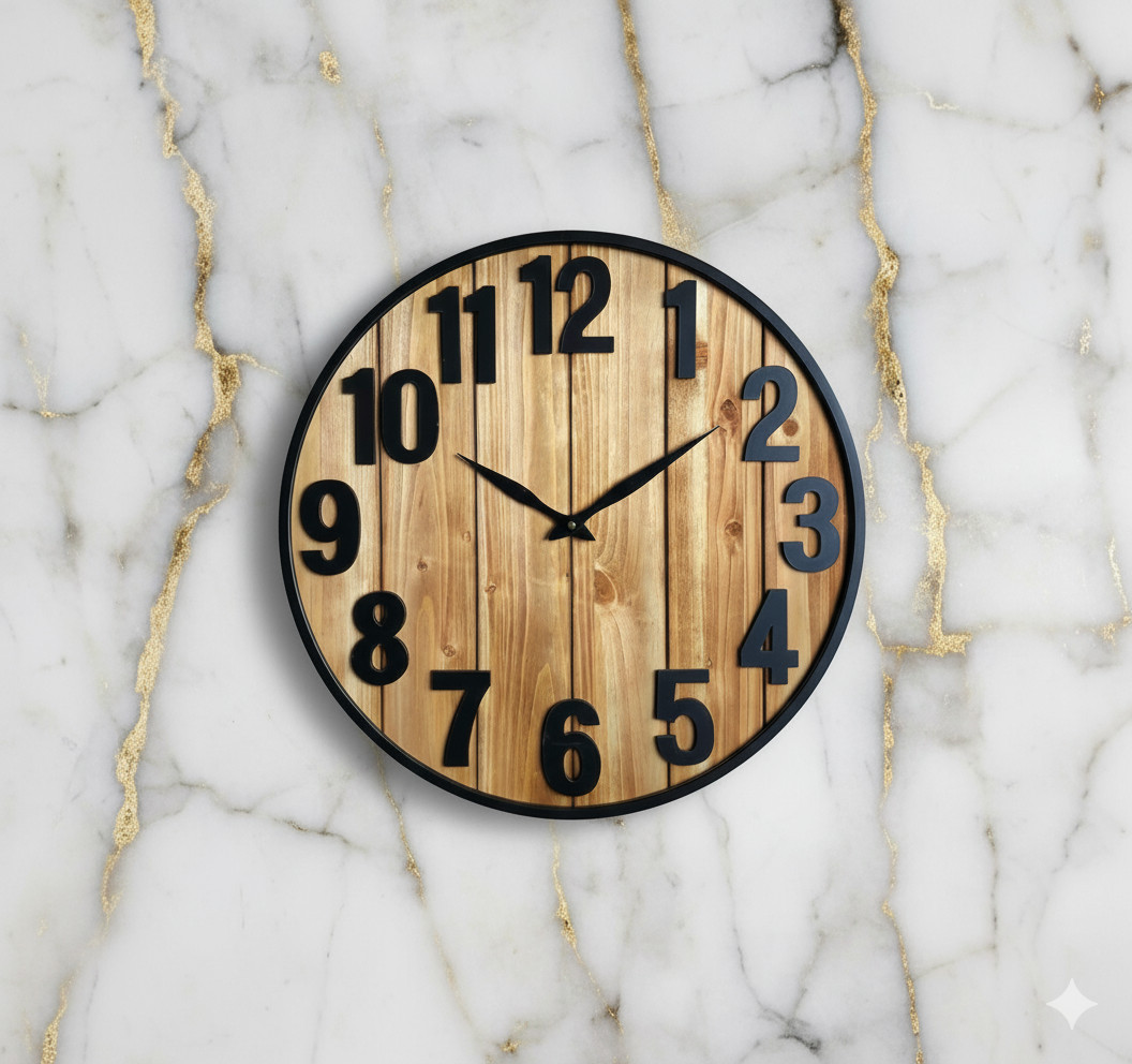 24 Inch Large Wall Clock for Living Room Decor, Rustic Woode