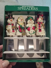 Boston Warehouse Christmas Spreaders Cheese Knives Set Of 4  Snowman 1999