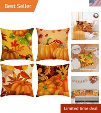 Decorative 18x18 Inch Cotton Linen Throw Pillows - Set of 4 for Fall Decor
