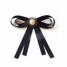 Black Bow Brooches Pin for Woman Girls Pre-Tied Collar Neck Clips Bow Tie 6 652