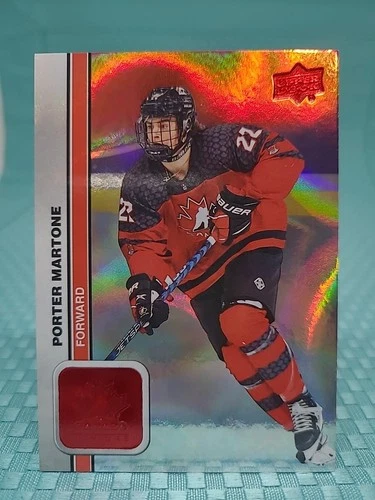 2023 UD Team Canada Juniors Porter Martone PRC #29 Red Patterned Foilboard SP