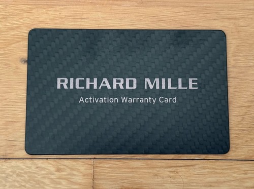 Richard Mille Activation Warranty Card