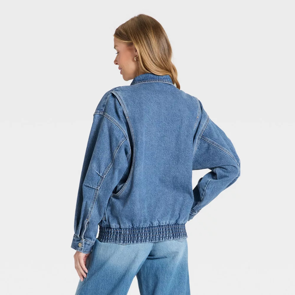 Women's Relaxed Bomber Denim Jacket - Universal Thread Medium Wash S