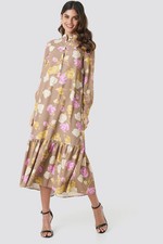 NA-KD Women's Dress Printed Maxi Dress Pastel Rose Brown, Multicolor, 32