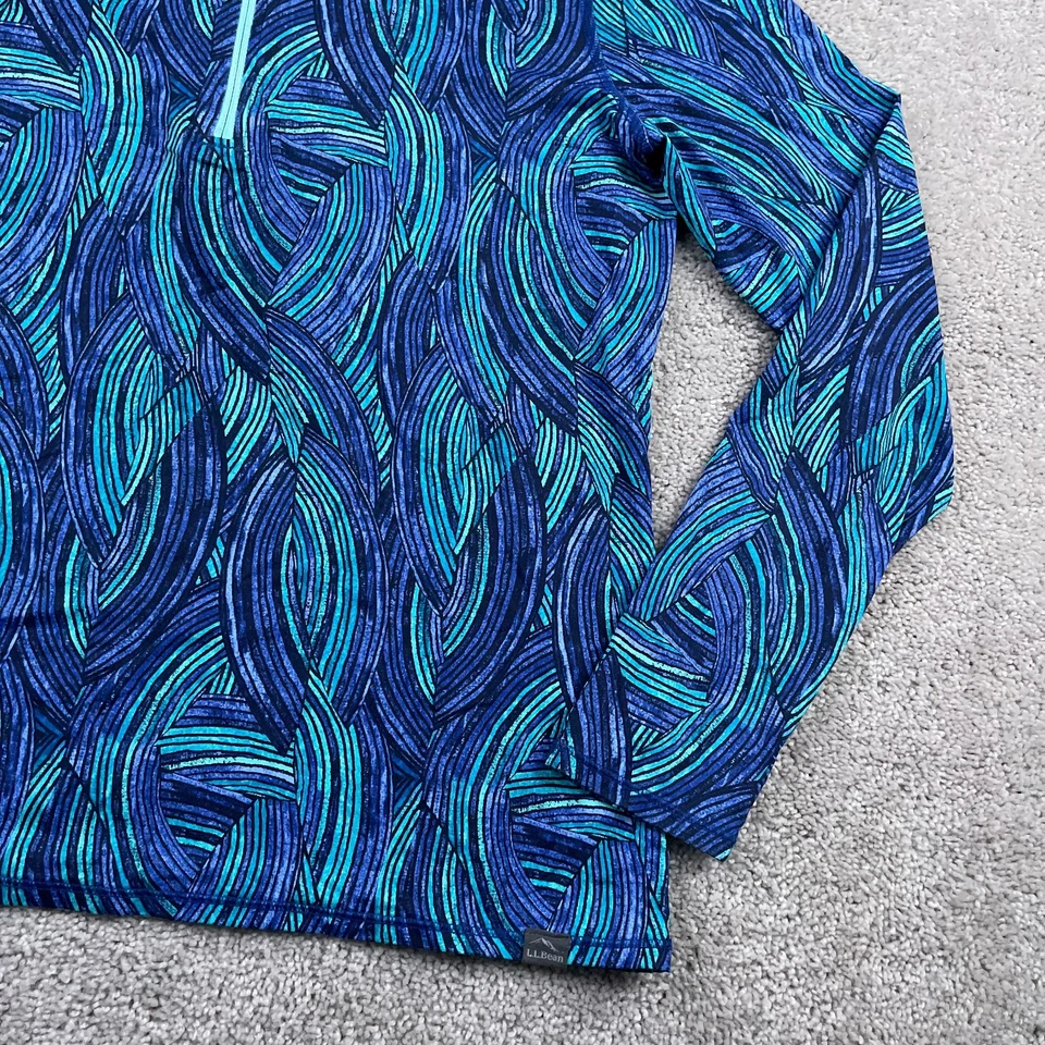 LL Bean Top Mujer Mediano Azul Inteligente Cuarto Cremallera Pullover UPF Camisa de Natación Foto 3 de 4