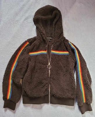 Derek Heart Black Rainbow Detail Zip Up Hoodie Size S