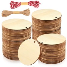 Wood Circles 100 Pcs 3 Inch Unfinished Blank Discs with Holes DIY Laser Engravin