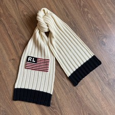 Vintage Polo Ralph Lauren Flag Knit Scarf White/Blue 90s