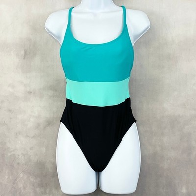 SO One Piece Swimsuit Womens Medium Colorblock Stretch Sporty Minimal Beach