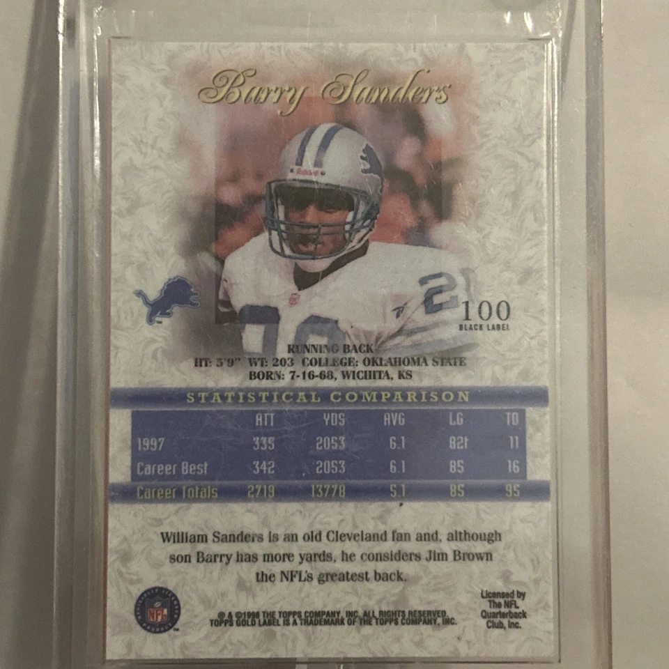 1998 Topps Gold Label - Barry Sanders #100 Class 3 *MINT CONDITION* - Image 3 of 4