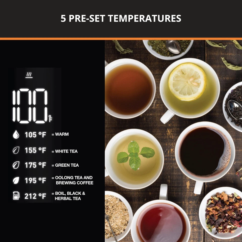 Chaleira elétrica Smart Temp: capacidade de 1,7 L, 5 configurações precisas de temperatura, di... - Imagem 4 de 4