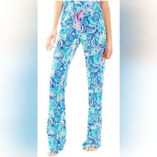 Lilly Pulitzer Blue and Pink Floral Wide Leg Knit Pants