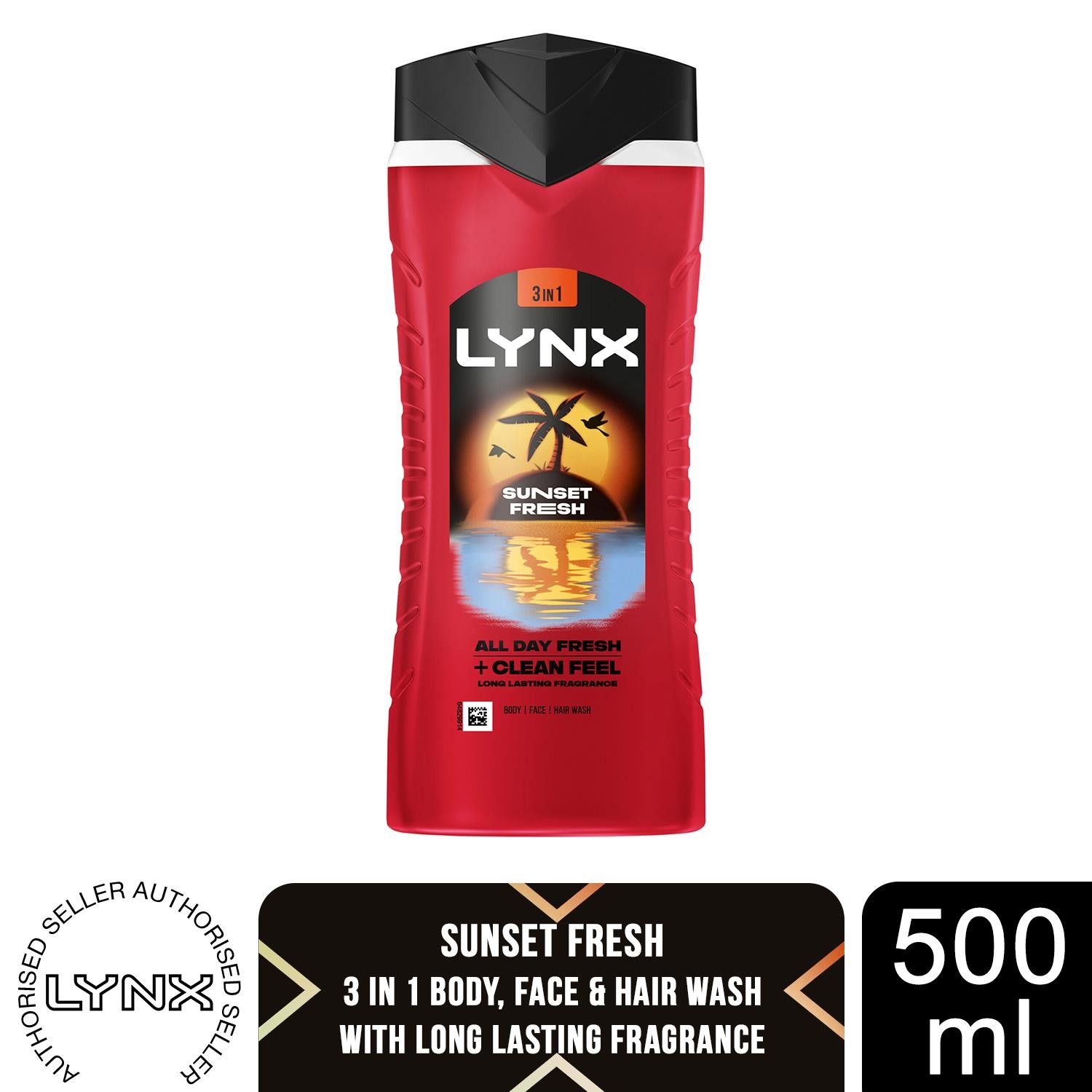 Lynx Men Sunset Fresh 3 In 1 Body Wash With Long Lasting Fragrance 500Ml, 24 Pack - 11Cm / 24Cm - Image 2