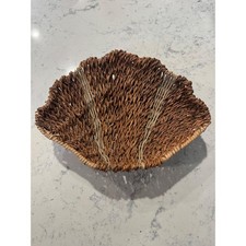 Vintage Woven Seagrass Seashell Basket Scallop Shell Coastal Boho Decor Brown
