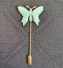 MIRIAM HASKELL Vintage Butterfly Stick Hat Pin Light Green Enamel Gold Tone