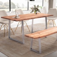 Esszimmertisch FineBuy Esstisch 160 Cm Massivholz KüChentisch Baumkante Chrom