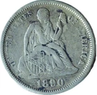 1890 LIBERTY SEATED DIME - 90% SILVER - 17.9 mm - DLS 009