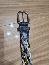 Genuine Leather Braided Belt Blue Brown White Tan XXL Made In USA 47 Inches End