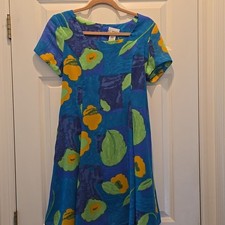 Vintage 90's Mini Dress 8 Floral Print Short Sleeve A-Line Multicolored Tie Back