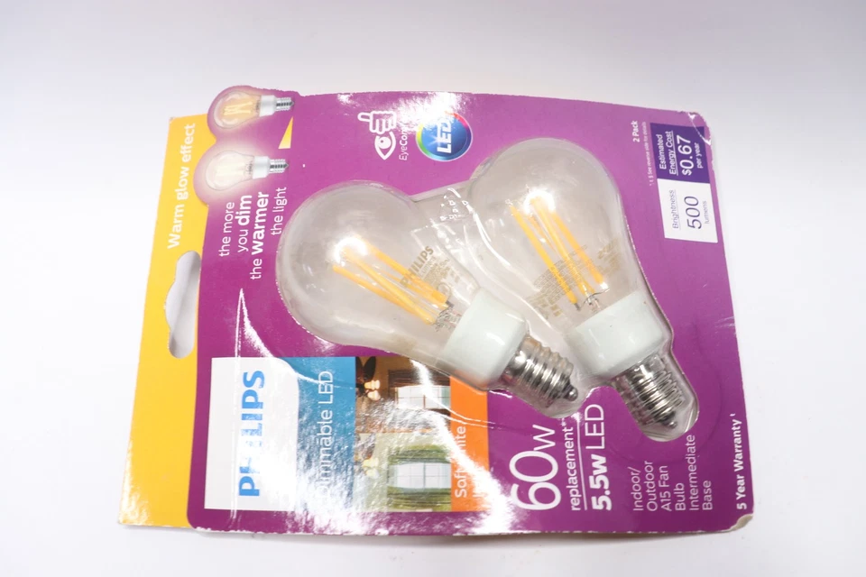 (2-Pk) Philips LED Light Bulb Dimmable with Warm Glow Dimming Effect A15 60W Eqv - Image 3 of 4