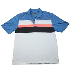 Greg Norman Mens XL/TG Golf Polo Shirt Play Dry Blue Coral Black Stripe