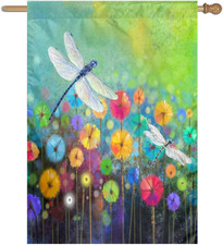 Spring Flower Garden Flag Dragonfly Flags Welcome Summer House Flag for Outdoors