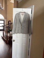 Banana Republic Women's Hacking Jacket Blazer Heather Gray Wool Academia Size 14