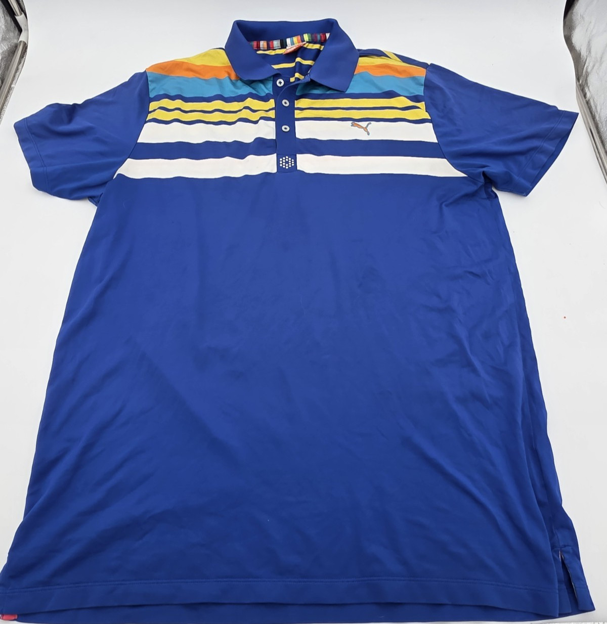 Puma Large Polo Striped Multicolor Sport Lifestyle Colorblock Golf Performance