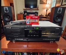 Pyle Dual Stereo Cassette Deck Tape USB to MP3 Convert High Sp Dubbing Serviced