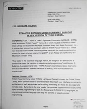 1990 Symantec Press Release - Object-Oriented support in THINK Pascal