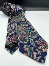 Nordstrom Men's 100 Silk Tie Navy Blue Paisley Hand Sewn in the USA