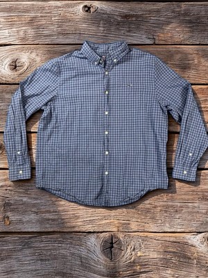 Vineyard Vines Men's Slim Fit Whale Button-Up Shirt Blue Check XL Long Sleeve