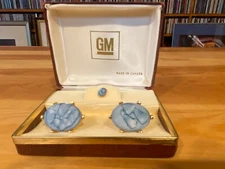 NOS General Motors GM Executive Gold Cuff Link & Tie Pin Set - White Stones