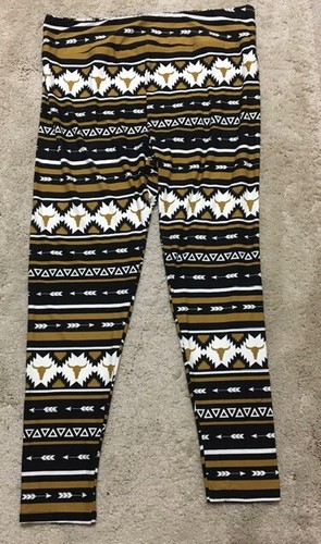 LuLaRoe Leggings ~ TC2 ~ AZTEC TRIBAL Skulls Arrows ~ BLACK WHITE GOLD ~ UNICORN - Picture 3 of 3