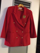 Vintage Holt Renfrew Classics 90s Red New Cashmere Blazer - Size 14 + Bonus pin