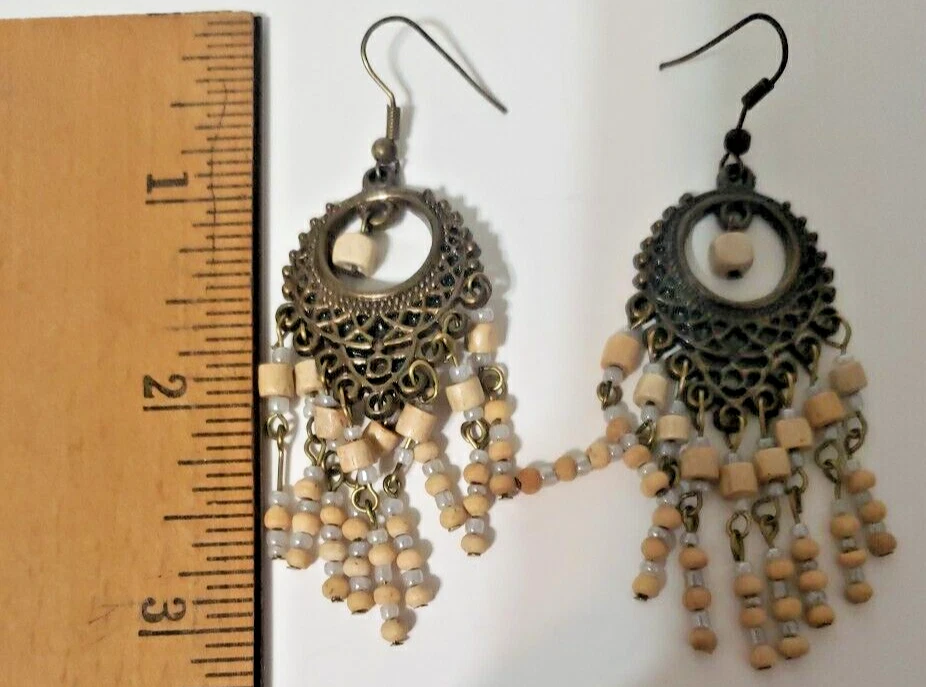 Pendientes perforados araña vintage gancho cuentas latón 3 pulgadas Foto 4 de 4